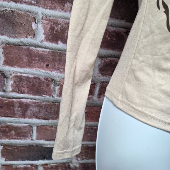 Cider Top XS | Tan Rhinestone V Neck Long Sleeve Y2K Coquette Sparkle Chic - Picture 6 of 7